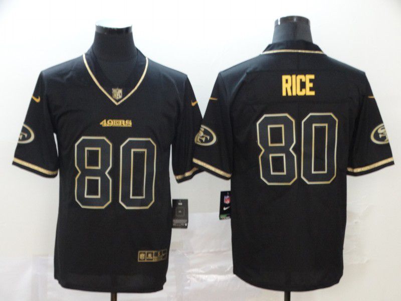 Men San Francisco 49ers #80 Rice Black Retro gold character Nike NFL Jerseys